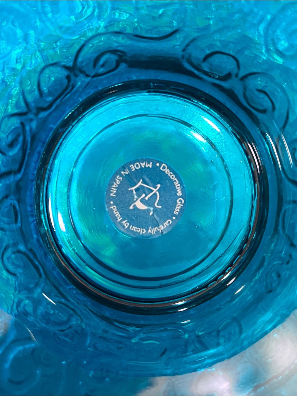 Blue/Green Glass Pedestal Bowl - Decorative Home Art made in Spain - Picture 7 of 12